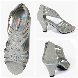 🩵NWOB Silver Rhinestone Zippered Open Toe Heels Size 8